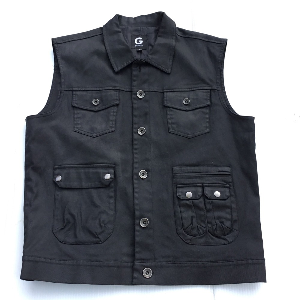 G by Guess Mens Black‎ Utility Cargo Vest XL Cotton Blend Z74N07R9990